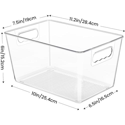 YIHONG 6 Pack Clear Pantry Organizer Bins, Plastic Containers with Handle for Kitchen,Freezer,Cabinet,Closet,Bathroom Under Sink Storage