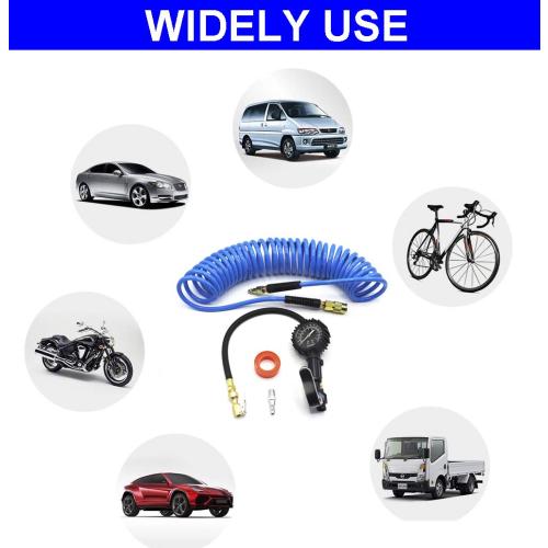 YOTOO Recoil Air Hose Kit with Tire Inflator Gauge, 1/4 Industrial Quick Coupler and Plug for tire infaltion and air Tools