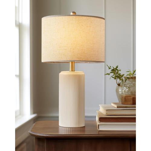 Ceramic Table Lamp Set of 2, 23 Inch 3-Level Dimmable Bedside Lamps with Linen Shade, Farmhouse Nightstand Lamps for Bedroom Living Room, Rustic White Desk Lamp, LED Bulb Included