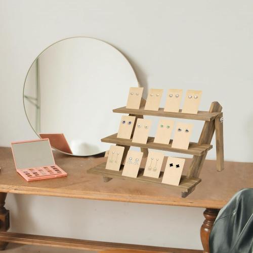 51pcs 3-Tier Wood Earring Display Stand, Retail Jewelry Card Stand with Groove   50 Cards Portable Ring Organizer Holder Showcase Racks for Business Home Using