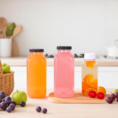 6 Pack 16oz Glass Juice Bottles with Lids, Reusable Milk Containers, Glass Drinking Jars for Juice, Bubble Tea, Smoothie, Tea, Kombucha