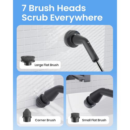 Leebein Electric Spin Scrubber, 2025 New Cordless Cleaning Brush Bathroom Scrubber, IPX7 Waterproof Shower Scrubber with 7 Brush Heads, Extendable Long Handle and 2 Speeds Scrubber for Bathtub Floor