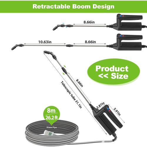 Size 32 inch Battery Powered Sprayer Wand, 32 Inch Garden Sprayer Telescopic Wand with 3 Adjustable Speeds, Battery Indicator, 26.2 FT Hose, 7.4V Rechargeable Water Sprayer Wand with 4 Adjustable Nozzles & Filter