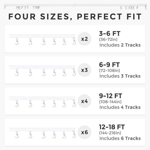 ChadMade Ceiling/Wall Mount Curtain Track Rod Set with Hooks, 6ft - 9ft Adjustable Length Window Rod Track Curtain Rail System For Living Room, Work with Grommet and Pinch Pleated Curtain, White