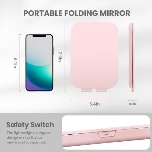 Travel Mirror with Light, Rechargeable Portable Makeup Mirror with Battery-Powered, 3 Colors LED Lighting, Dimmable Touch Screen Vanity Lighted Mirror