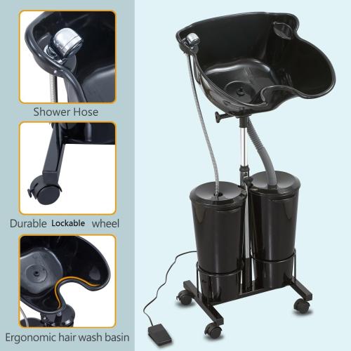 Portable Shampoo Bowl with Electric Pump (Pack of 1) | Adjustable Basin Height, Dual-Bucket Design with Drain Hoses | Home & Barber Use |