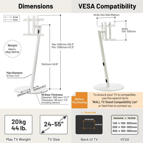 WALL Seven Stand A2 High Type | Minimalist Rolling TV Stand for 24–55 Inch | Satin Black | Portable, Space Saving, Height Adjustable | for Living Room and Bedroom | Japan-Engineered Design