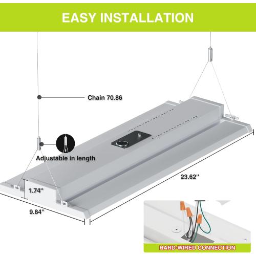YXL 4 Pack 210W LED Linear High Bay Shop Light, Larger Central Lighting Area, 31500LM, 120-277V, 0-10V, 5000K, Commercial Linear High Bay Led Shop Lights for Warehouse Industrial Garage Workshops,