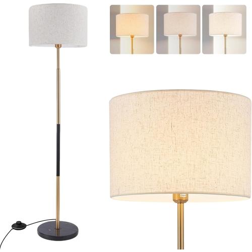 Mid Century Modern Floor Lamp for Living Room Tall Standing Lamp 3 Color Temperatures Corner Floor Lamps with Linen Shade & Marble Base Reading Light for Bedroom Office Lighting