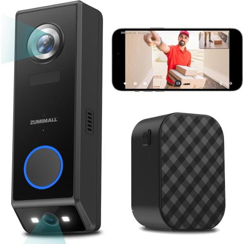 ZUMIMALL Dual Lens Doorbell Camera with Chime - 2K HD Video Doorbell Wireless, Battery/Solar Powered, No Monthly Fees, Wireless/Wired Installation, 2-Way Talk/IP65/Cloud/Alexa/PIR/AI/2.4G WiFi