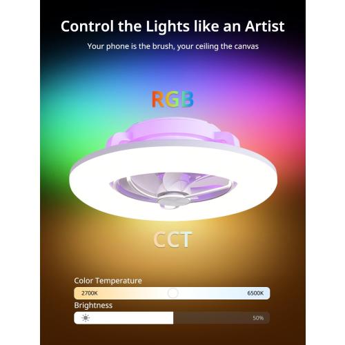 Orison 22 360° Oscillating Ceiling Fan with Light, Rotating Low Profile Flush Mount Ceiling Fan, Smart RGB Ceiling Fans, Alexa&Google Compatible, Dimmable LED, APP/Remote, Modern for Bedroom, White