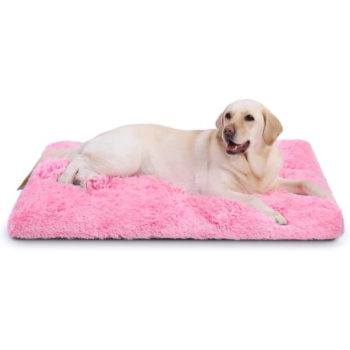 Vonabem XL Dog Bed Large Crate Pad, Washable Pink Pet Beds, Deluxe Plush Soft Crate Bed 42 inch, Dog Mats for Sleeping, Anti-Slip Kennel Pad 41 * 27 inch