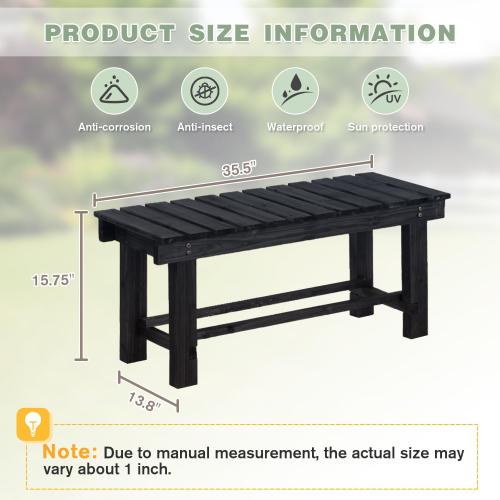Black Outdoor Garden Bench, Wood Patio Bench Weatherproof Outdoor Backless Bench, Anti-Corrosion and Anti-Rust Garden Benches for Garden Lawn Porch Park Backyard