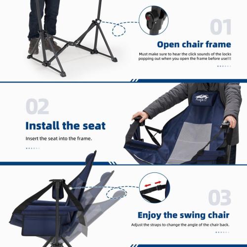 Portable Hammock Camping Chair with Adjustable Back, Folding Hammock Chair Supports 330lbs, Camping Swing Chair for Adults, Camping Hammock Chair for Lawn, Concerts, Backyard, Stargazer