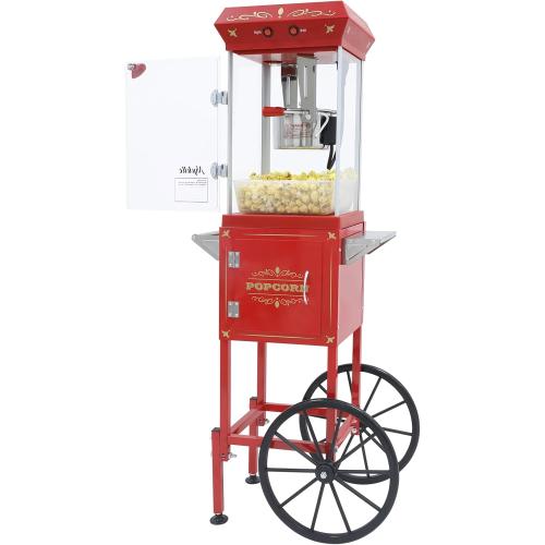 Popcorn Machine Maker With 8 Oz Kettle Makes Up to 32 Cups Popcorn Machine Cart Vintage-Style Popper on Wheels Popcorn Machines for Home (Red)