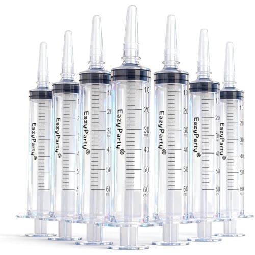 Multipurpose Measuring Syringes with 5 Extra Caps, 50 Pack Reusable 2oz Syringe, and Cleaning Brush - Great for Various Applications