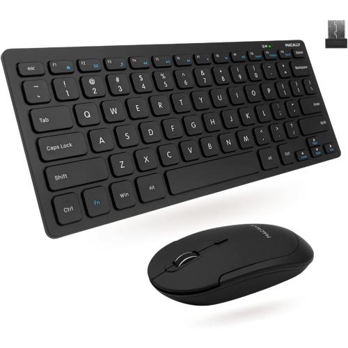 Macally Small Wireless Keyboard and Mouse Combo - An Essential Workspace Duo - 2.4G Wireless Keyboard Mouse for PC - 78 Key Mini Keyboard and Mouse with Slim Body, Quiet Click Buttons, and 3 DPI Modes