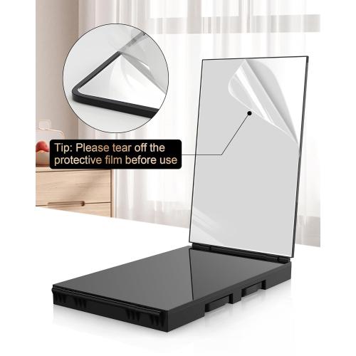 JUSRON 360 Viewing Angle Self Hair Cutting Mirror, Clear Anti-Fog HD Glass (Black Without LED Without Accessories)