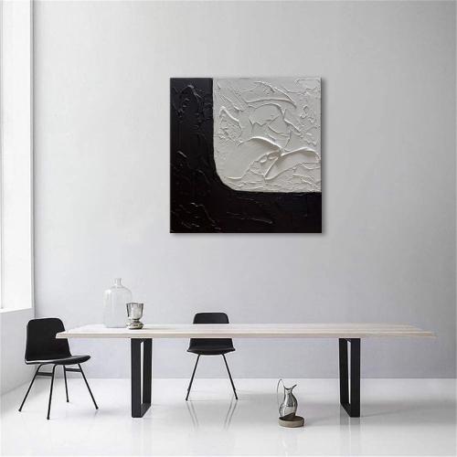 zoinart Hand Painted Black and White Texture Wall Art Abstract Paintings Minimalist Contemporary Wall Art for Home Decorations 24L x 24W