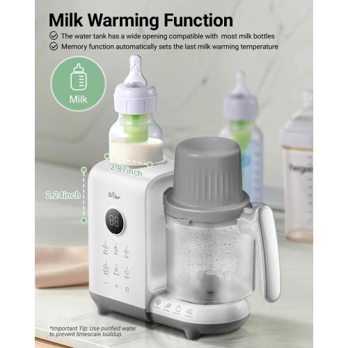 Bear Baby Food Maker with 18.5oz Dual-Layer Steam Baskets, OneStep Baby Food Processor Steamer Puree Blender Grinder Mills, Auto Cooking Grinding&Sterili-zing for Healthy Homemade Baby Food, BPA-Free