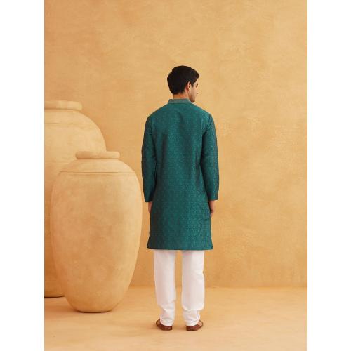 Size Large 40 ojanya (Since 1958 Men's Red Jacquard Silk Kurta & Churidaar Pyjama