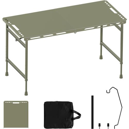 3.4 Ft Folding Camping Table - 12 lb Lightweight Portable Picnic Table with Adjustable Height & Carry Handle - Large Folding Table for Outdoor BBQ, Beach, Hiking & Home