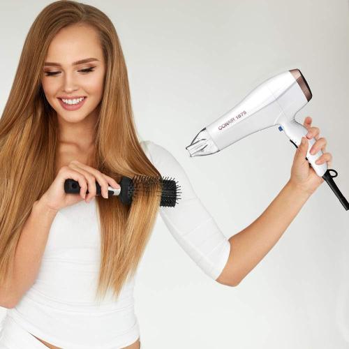 Conair Double Ceramic 1875W Hair Dryer, 3 Heat/ 2 Speed Blow Dryer, Powerful and Fast Drying, Includes Concentrator, Cool Shot Button, Removable Filter, White, Travel hair dryer