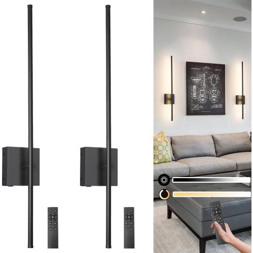 Battery Operated Wall Sconce Set of 2, Black USB Rechargeable Sconces Wall Deco Set of Two, Dimmable Cordless Wall Sconce with Remote Control, LED Wireless Wall Lighting,31.6 in