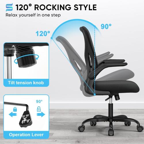 Sytas Ergonomic Desk Chair with Padded Flip up Arms and Supportive Lumbar Support, Breathable Mesh Home Office Chair with Comfortable Cushion for Home or Office(Black)