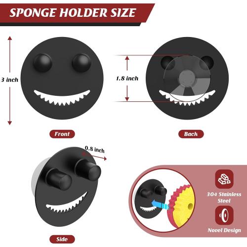 Kontoyo Sponge Holder for Kitchen Sink,Sink Caddy Organizer with Suction Cup Installation for Kitchen/Bathroom, Self Draining,Sponge Caddy for Holding Smiley Sponges-Black