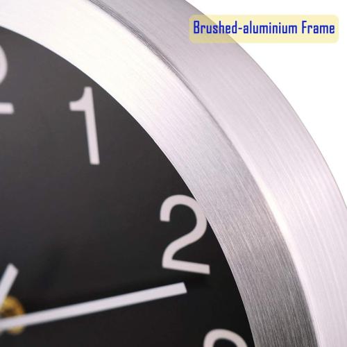 Non Ticking Silent Wall Clock, 10 Inch, Black, Quartz Analog, Battery Operated, with Thermometer and Hygrometer, Easy Installation