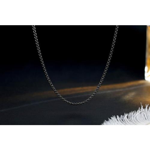 FOSIR Mens Womens Stainless Steel Black Rolo Cable Chain Necklace, Round Box Chains for Men, 2/3/4/5mm Width