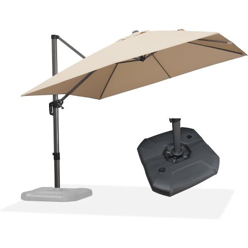PURPLE LEAF Patio Umbrella with Base Outdoor 10' x 10' 360° Rotation Beige | One-Hand Adjustment, Withstand Winds, Steady frame in gusts, Smooth 360° Rotation, Rock Solid Stability, 30-Minute Setup