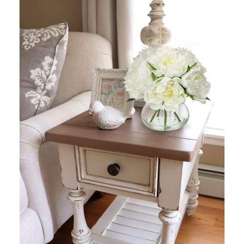 Hollyone Fake Flowers White Peonies Artificial Flowers Faux Flowers with Vase Peony Silk Flower Arrangements in Glass Vase with Faux Water for Home Decor Bathroom Table Centerpiece Shelf Decorations