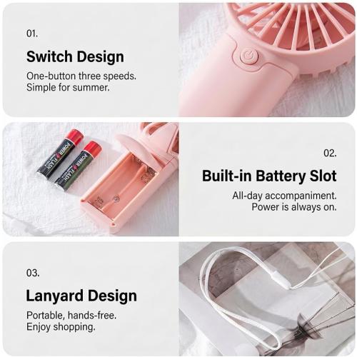 Portable Mini Handheld Fan, Personal Cooling Fan, Lightweight Small Fan for Outdoor, Camping, Travel, Home & Office/Pink