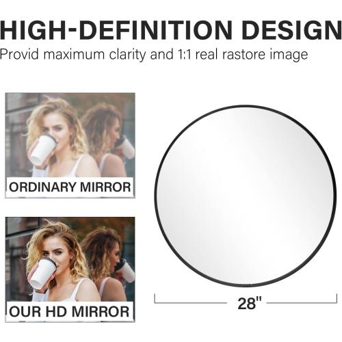 Black 28 CONGUILIAO Black Round Mirror 28 Inch, Circle Wall Mirror, Large Bathroom Mirror, Round Mirror for Vanity, Living Room, Washrooms, Entryways (28in, Black)