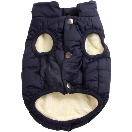 2 Layers Fleece Lined Warm Dog Jacket for Puppy Winter Cold Weather,Soft Windproof Small Dog Coat,Blue Small