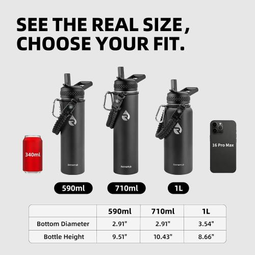 RAYMYLO Insulated Water Bottle 20 oz, Triple Wall Vacuum Stainless Steel