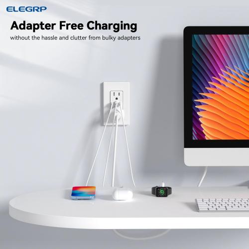 ELEGRP 30W 6.0 Amp 3-Port USB Wall Outlet, 15A Receptacle with Dual Type C & A Ports, Charger for iPhone/iPad/Samsung/LG/HTC/Android Devices, UL Listed, w/Wall Plate, 1 Pack, Matte White