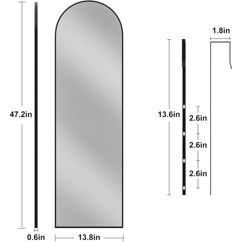 Vlush Door Mirror, Full Length Mirrors Over The Door, 14'' x 48'' Hanging/Rectangular Wall Mirror, Wall-Mounted/Hanging/Leaning, Home Decor,(Black)