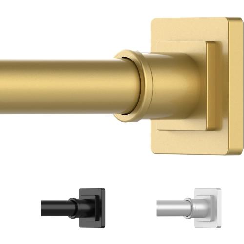 Gold Shower Curtain Rod 31-79 Inches Non-Slip Shower Rod Tension Mounted No Drill Shower Curtain Rods Spring Tension Rod Adjustable Tension Curtain Rod for Windows Bathroom