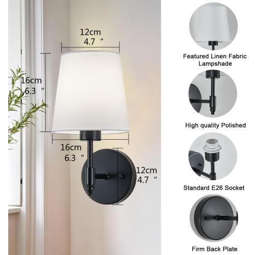 Rechargeable Wall Sconces Set of 2, Black Cordless Battery Operated Sconce with Dimmable LED Bulb and Remote, 13 Colors Wall Lights for Bedroom Living Room Hallway
