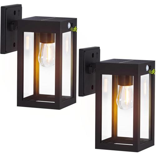 2 Pack Solar Porch Lights Outdoor,Solar Wall Lights with 3 Lighting Modes&Motion Sensor, Dusk to Dawn Sconce Lights Wall Mount,Exterior Wall Lantern Light Fixture for House, Garage,Patio,Shed