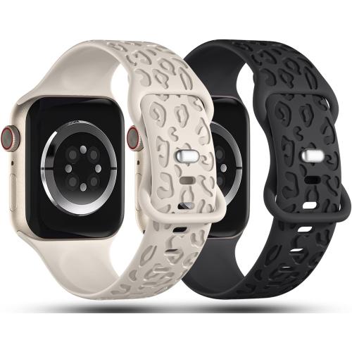2Pack Leopard Engraved Bands Compatible with Apple Watch Band 41mm 40mm 38mm 49mm 46mm 45mm 44mm 42mm Women, Silicone Cheetah Sport Strap for iWatch Series SE 10 9 8 7 6 5 4 3 2 1,Ultra