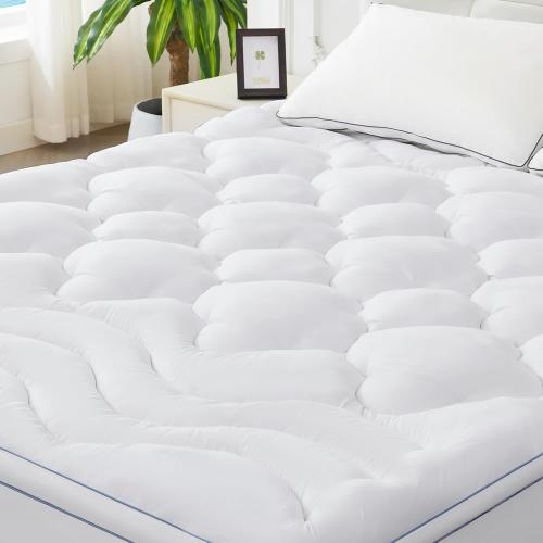 BDEUS Twin Mattress Pad, Extra Thick 1450GSM Mattress Topper, Four Leaf Clover Soft Mattress Protector Cover with 21 Deep Pocket for Back Pain Relief, 3D 7D Down Alternative Fill Overfilled, White