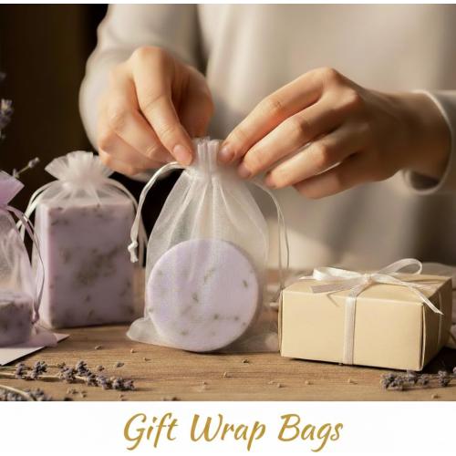 Sukh 100pcs Organza Bags 5''x7'' - White Sheer Mesh Drawstring Bags for Jewelry, Soap, Fruits, Candy, Small Gift Bags for Weddings, Valentine's Day, Mother's Day, Halloween, Thanksgiving, Christmas