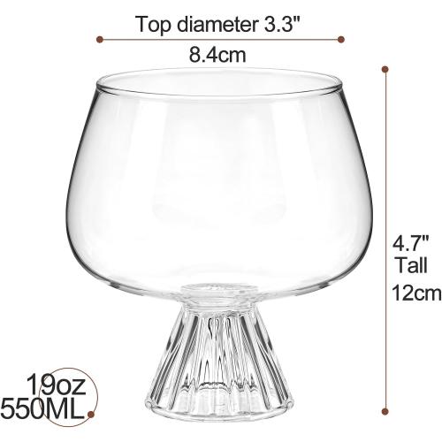 4 Pack Clear BELLAFORTE Goblet Cocktail Glasses, Brandy Glass, Cognac Cups | Set of 4 | 19 oz, Modern Clear Glassware for Gin Tonic, Aperol Spritz, Premium Borosilicate Glass - Idea Gift for Cocktail Lover