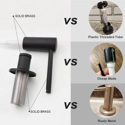 Matte Black Built in Dish Soap Dispenser for Kitchen Sink, Under Counter Brass Pump Head Hand Soap Pump with 17 OZ PET Soap Bottle Refill from Top, Undermount Brass Liquid Soap Dispenser