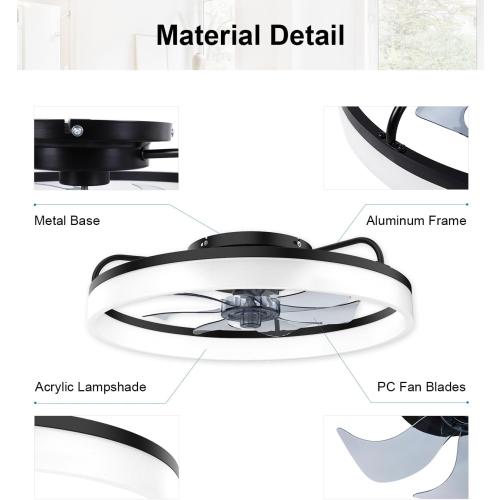 AQUBT Ceiling Fans with Lights and Remote, 20 Modern Low Profile Ceiling Fan with Light, Stepless Color Temperature Change and 6 Speeds for Bedroom, Kids Room and Living Room (Black)