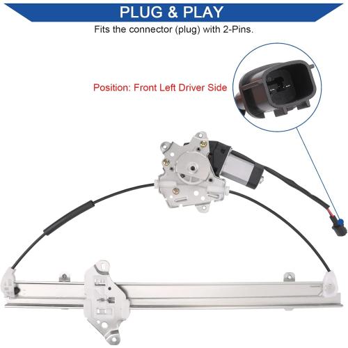 Obaee 741-348 Front Driver Side Power Window Lift Regulator with Motor (2 Pins Only) Compatible with Nissan Frontier 2005-2015/ Pathfinder 2005-2010/ Xterra 2005-2015/ Suzuki Equator 2009-2010
